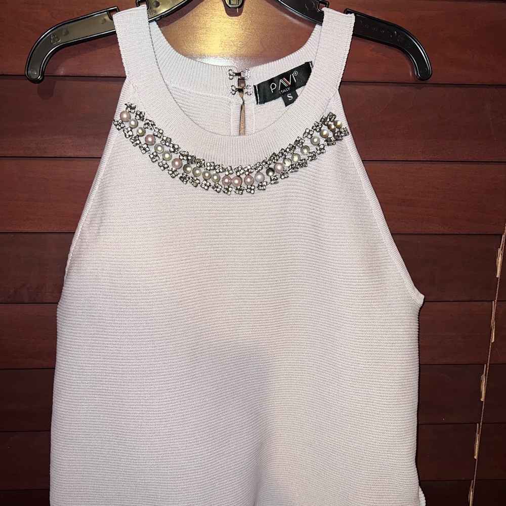 grey tank top with beads
